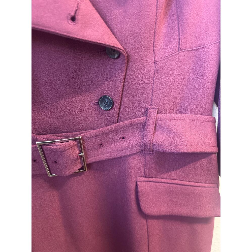 Karen Millen Merlot Structured Crepe Trench Style Dress Sz 18 Belted Long Sleeve - Picture 3 of 7